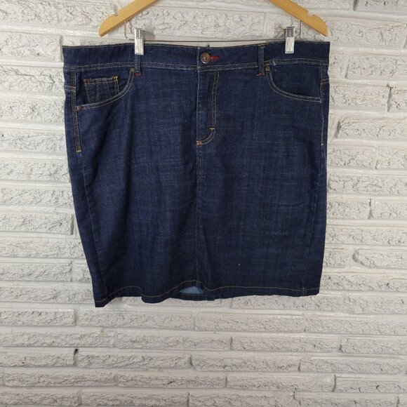 Wrangler Womens Skirt 18 Plus Dark Blue Denim Mini Pencil Pockets Zip BLU172E - Picture 1 of 8